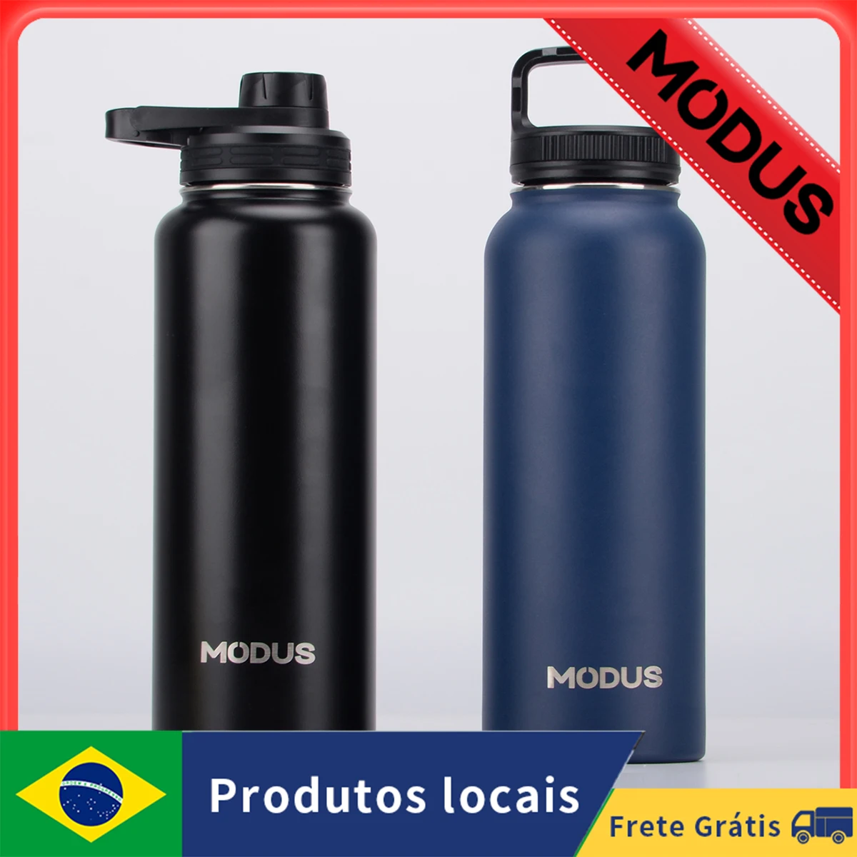 MODUS Stainless Steel Sport Water Thermal Bottle with 2 caps (nozzle and lid with handle)