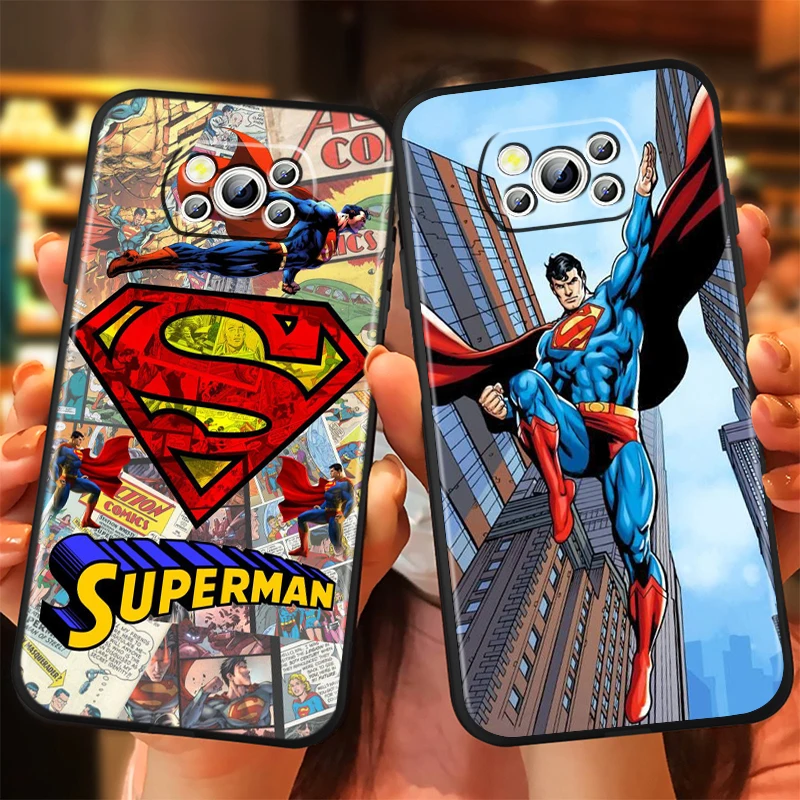 Luxury S-Supermans Comics Cool For Xiaomi Mi Poco F5 F4 F3 X6 X5 X4 X3 M6 M5 M5S M4 M3 C65 Pro GT NFC 5G Black Soft Phone Case