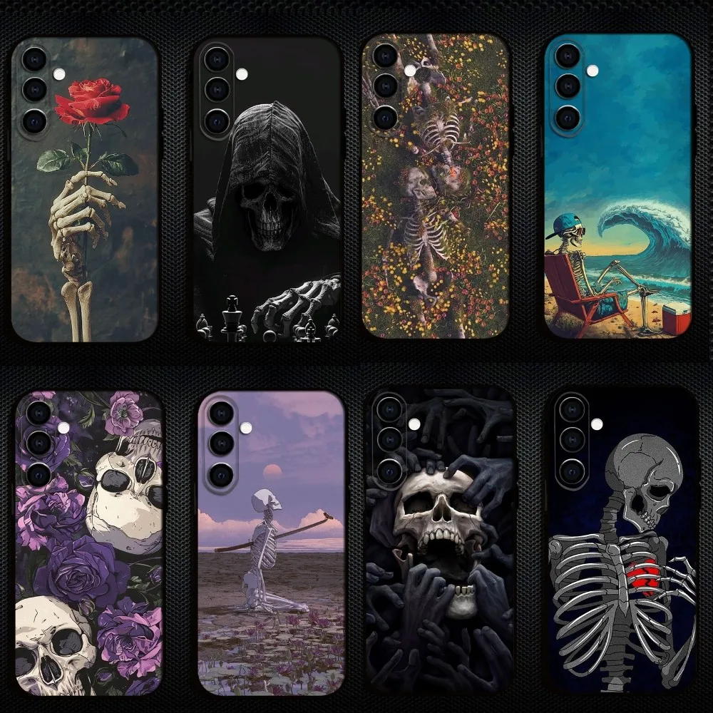 

skeleton Phone Case For Samsung Galaxy A73/A72/A71/A70/A53/A52/A51/Others Soft Black Shell