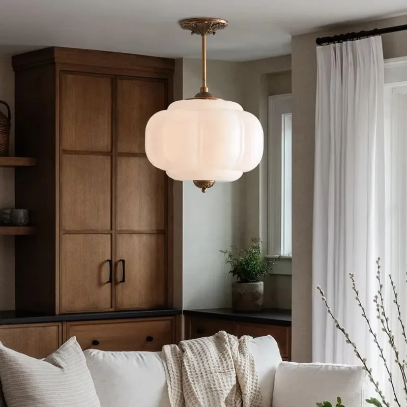 Antique brass green glass bedroom semi embedded lighting