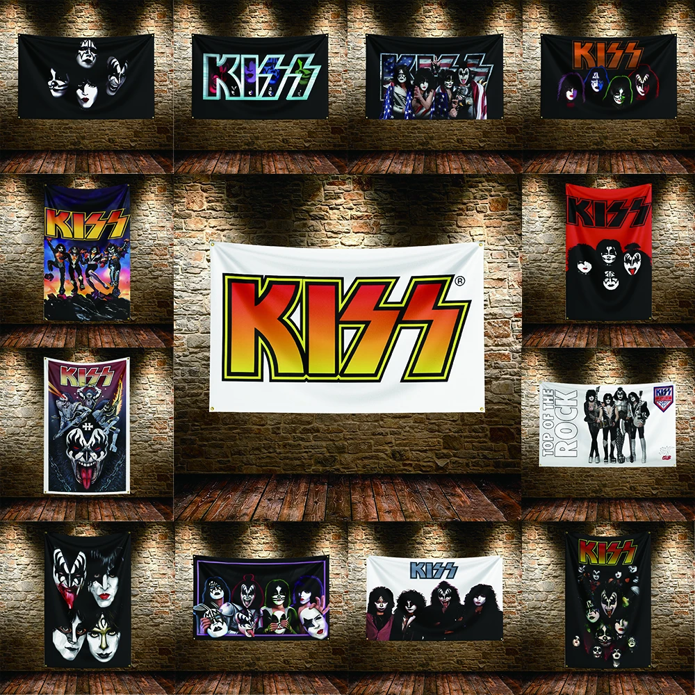 kiss band Music Flag HD Printed Fade Resistant Hanging Banner For Yard Camping Indoor Livingroom Wall Home Festival Party Decor