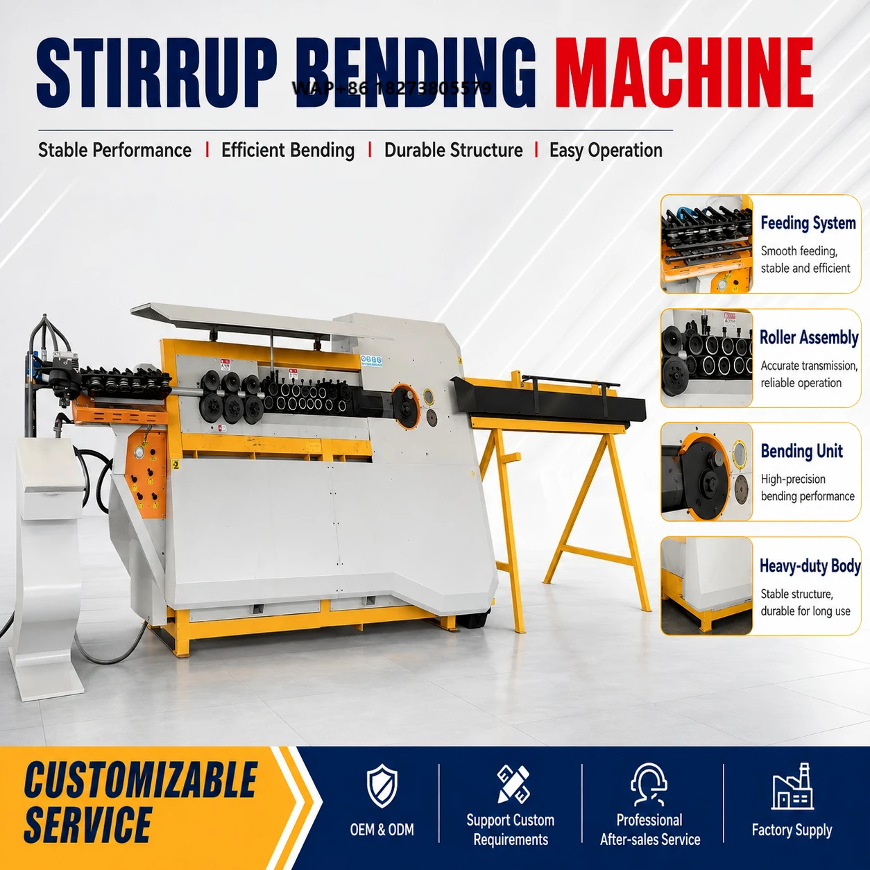 Automatic High-Accuracy Stainless Steel Carbon Steel Bar Bending Machine CNC Rebar Bender PLC Gear Motor Portable Construction