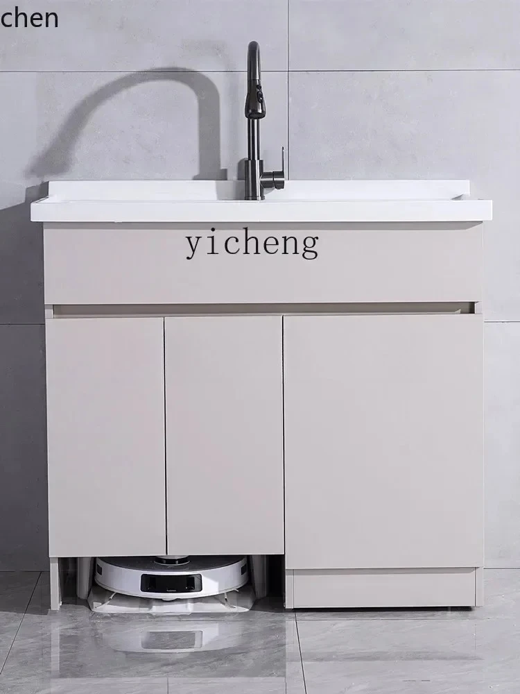ABB Balcony Laundry Cabinet Honeycomb Aluminum Pool Integrated Cabinet with Rub Board Aluminum Alloy Washbasin Bathroom Cabinet