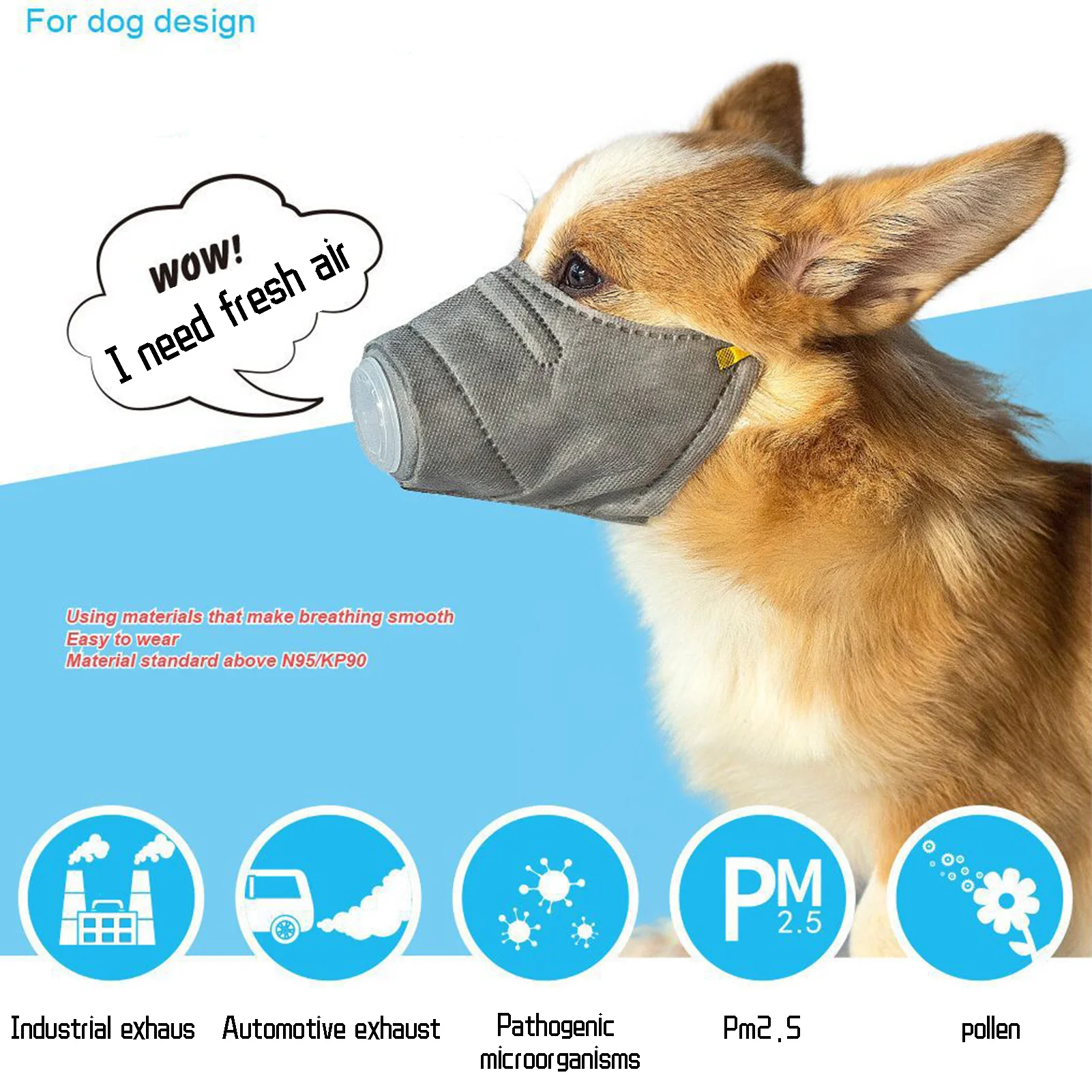 Adjustable Dog Respirator Mask K N 9 5  Air Filter Mask for Dogs Premium Air Filter Refill Breathable Muzzle Dog Protective Mask