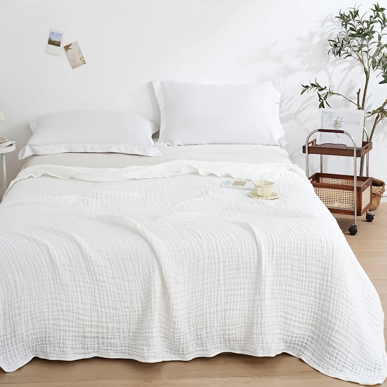 6 Layer Beige Cotton Blanket Foldable Swaddle Blanket Breathable Cotton Infant for Bed Sofa Cover Travel Blanket
