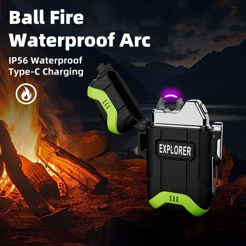 

New Ball Fire Waterproof Double Arc Lighters USB Charging Windproof Plasma Lighter Outdoor Camping Flameless Smoking Accessories