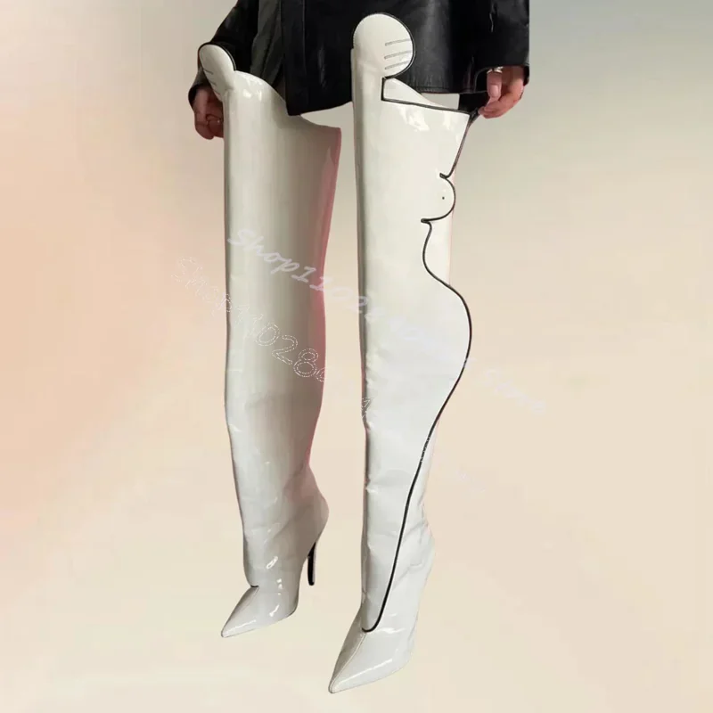 

Blue Denim White Ruffles Pointed Toe Boots Slip On Women Shoes Thin High Heels Sexy Party Feast Banquet 2025 Zapatos Para Mujere