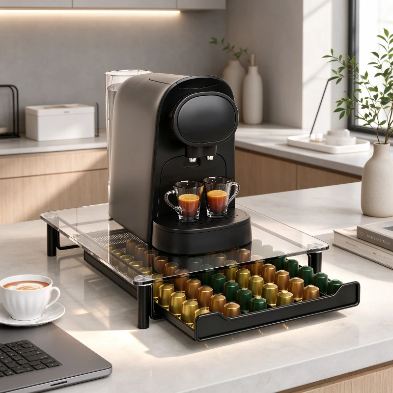 Multi-Layer Coffee Capsule Holder High-End Glass Pod Storage Rack Desk Organizer for Kitchen Counter Home Coffee Station Decor