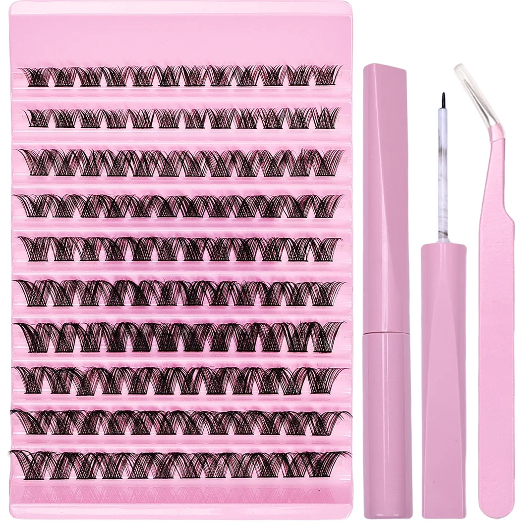 DIY Lash Extensions Kit - 120 Clusters False Eyelashes Mix Length Eye Makeup Tool with Eyelash Adhesive and Sealant and Tweezers