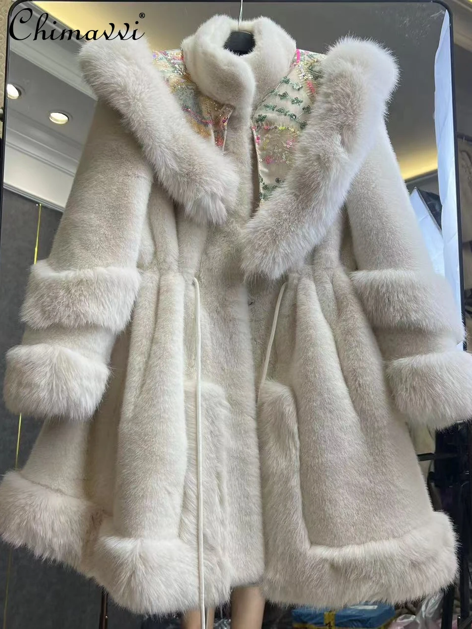 

2023 Autumn Winter New Jackets Fashion High-End Warm Mid-Length European Mink Coat Sweet Elegance Long Sleeve Women's Fur Coat