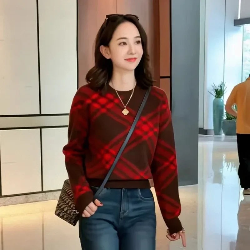 

Женская одежда, модные шикарные повседневные топы, осень-зима, новые винтажные полосатые вязаные свитера с круглым вырезом, свободные теплые шерстяные пуловеры