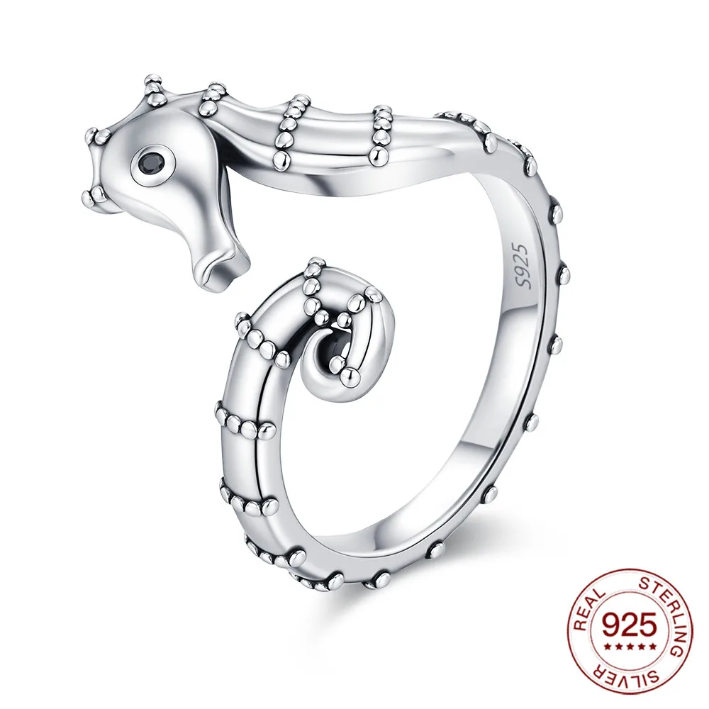 New Original S925 Sterling Silver Seahorse Opening Ring For Jewelry Making Accessories Elegant Fashion Perfect Mother's Day Gift