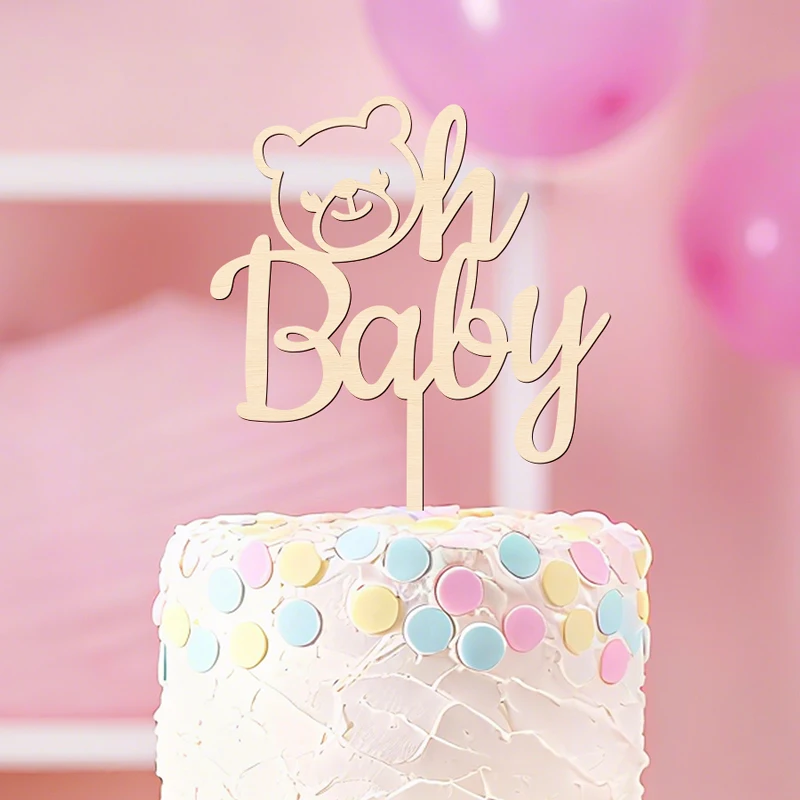 YOMDID Oh Youngster Tortenaufsatz aus Holz mit Bärendekor für Babyparty, Geschlecht offenbaren, Geburtstagsfeier, Kuchendekoration – Detail 9