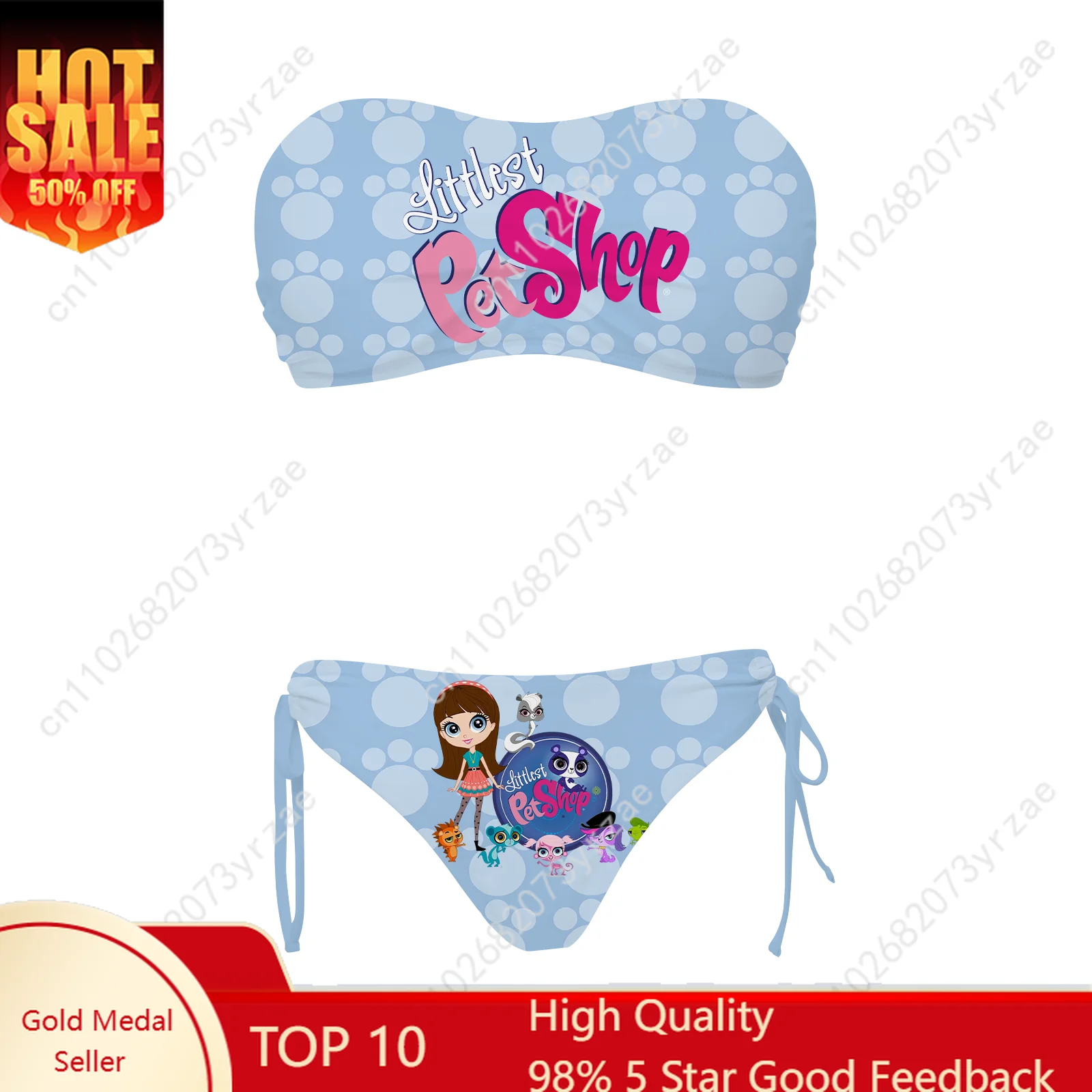 

Littlest Pet Shop Girls Womens Drawstring Two Piece Set Bathing Suits Fashion Swimwear Pool Party Sexy Bikini Custom Swimsuit