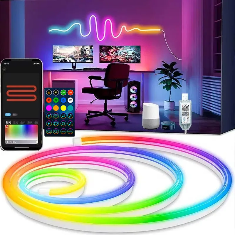 

5V USB RGBIC Neon LED Strip,1/2/3/4/5M IP65 RGBIC Neon lamp tape with Bluetooth App and Remote For DIY Neon Deocoration Lighting