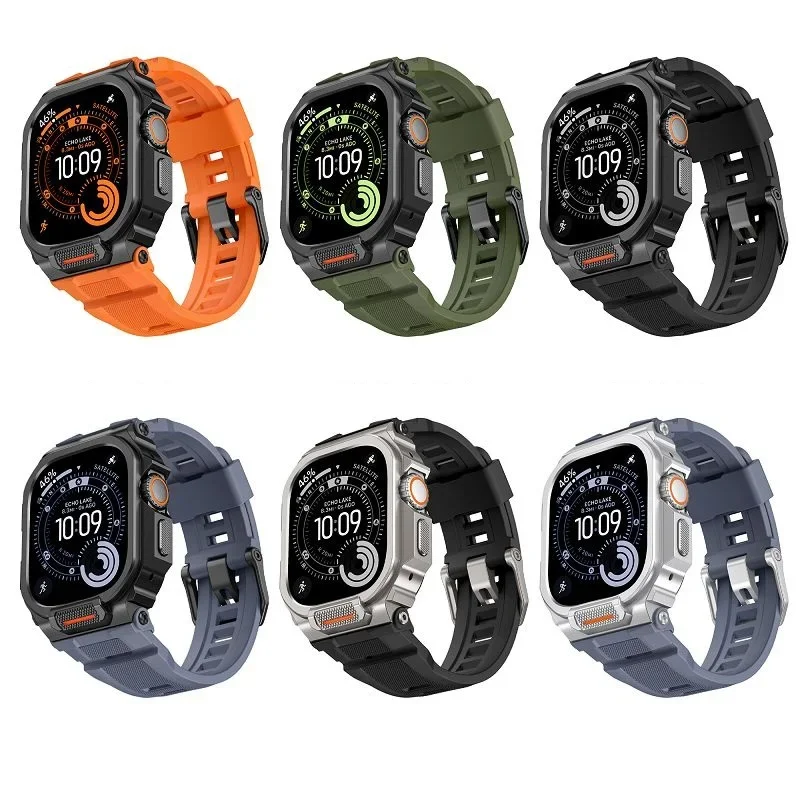 Zinc Alloy Case+Silicone Strap for Apple Watch Ultra 3 2 1 49mm Two-in-one and Half-package Band+Shell iWatch 3 2 49mm Bracelet