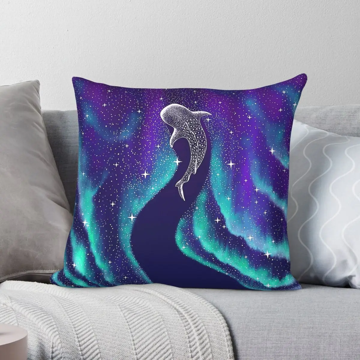 Whale Shark Northern Lights Square Pillowcase Polyester Linen Velvet Creative Decor Pillow Case Bed Cushion Cover Wholesale 18