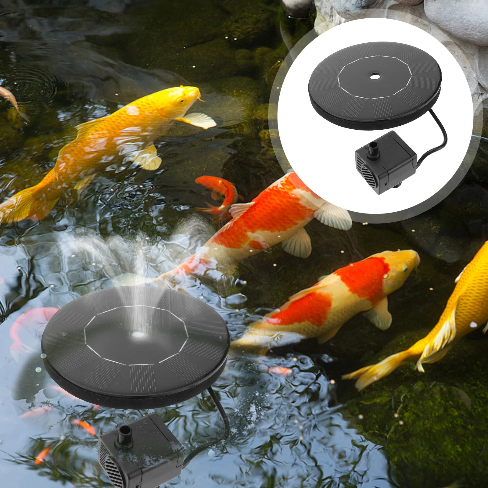 

1PC Solar Powered Fountain Anti Blocking Fountain Pump Floating Water Fountain for Fish Pond Pool Lake (Black)