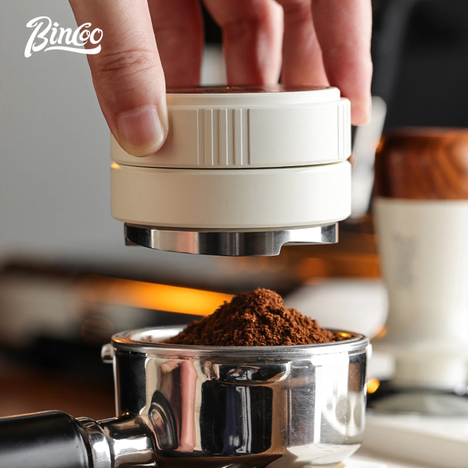 BINCOO موزع القهوة اسبريسو أداة توزيع مستوي غطاء الخشب قابل للتعديل يناسب 51 مللي متر 58 مللي متر Portafilter باريستا اكسسوارات