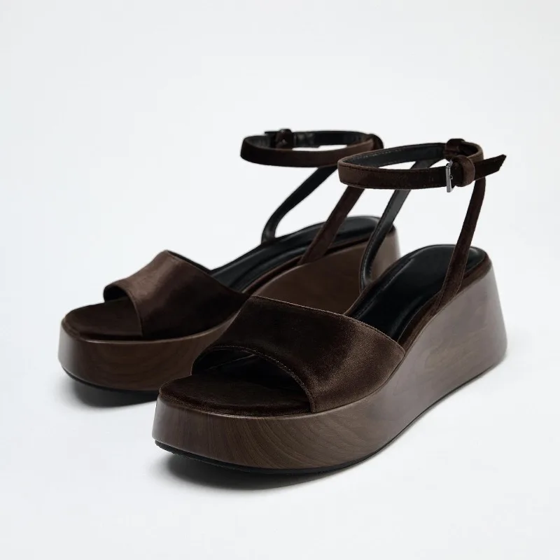 

Новые летние женские туфли в стиле ретро с круглым носком на танкетке, модные повседневные туфли на платформе, дизайнерская обувь, сандалии для женщин