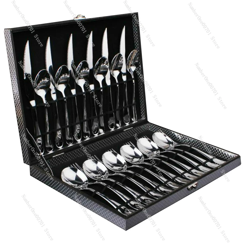 Stainless steel steak, knives, forks, spoons, western tableware 24 pieces, household three-piece gift box set