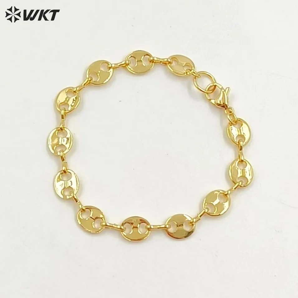 

WT-B573 Wholesale new fashion gold electroplated coffe bean shape chain bracelet unique punk style simple metal bracelet