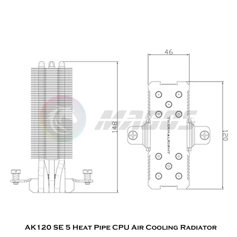 Thermalright AK120 SE 5 Heat Pipes CPU Cooler 4 Pin PWM RGB PC Quiet Intel LGA 1700 2011 1200 1150 1151 AMD AM4 CPU Cooling Fan