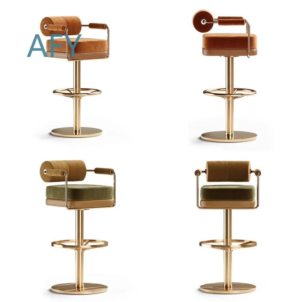 Wholesale Luxury Bar Stool for Nightclub Lounge Restaurant Custom High Counter Stool with Stainless Steel Frame Fabric Velvet