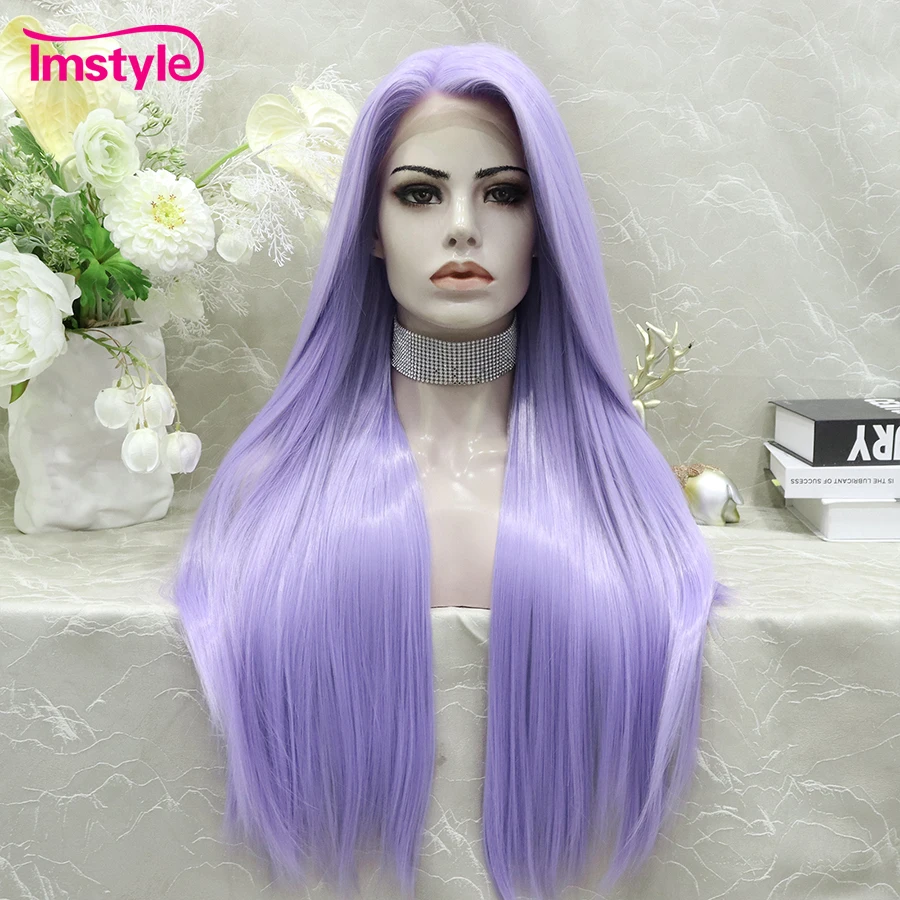 Imstyle Purple Wig Synthetic Lace Front Wig Straight Hair Long Cosplay Wigs For Women Heat Resistant Fiber