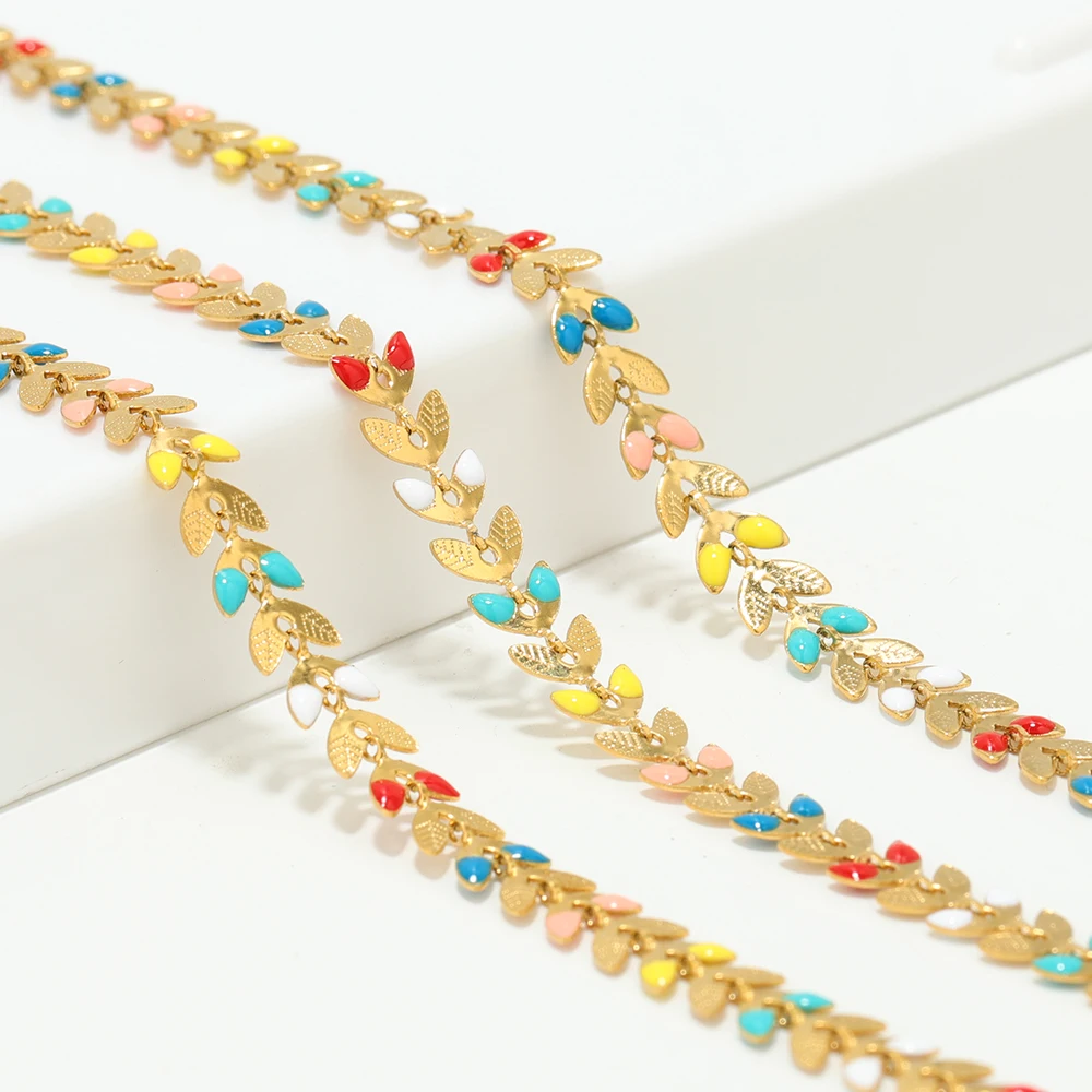 1 Meter Colorful Enamel Necklaces Chains Stainless Steel Aircraft Leaf Shape Bracelets Chains Accessories for DIY Jewelry Making