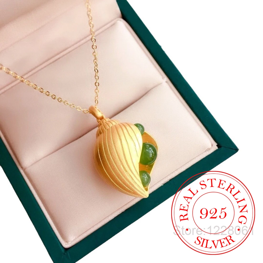 

Ювелирные изделия из стерлингового серебра 925 пробы, натуральный нефрит, позолоченное 24-каратным золотом ожерелье с подвеской в виде ракушки для женщин, украшения для свадьбы и вечеринки, подарок для подруги