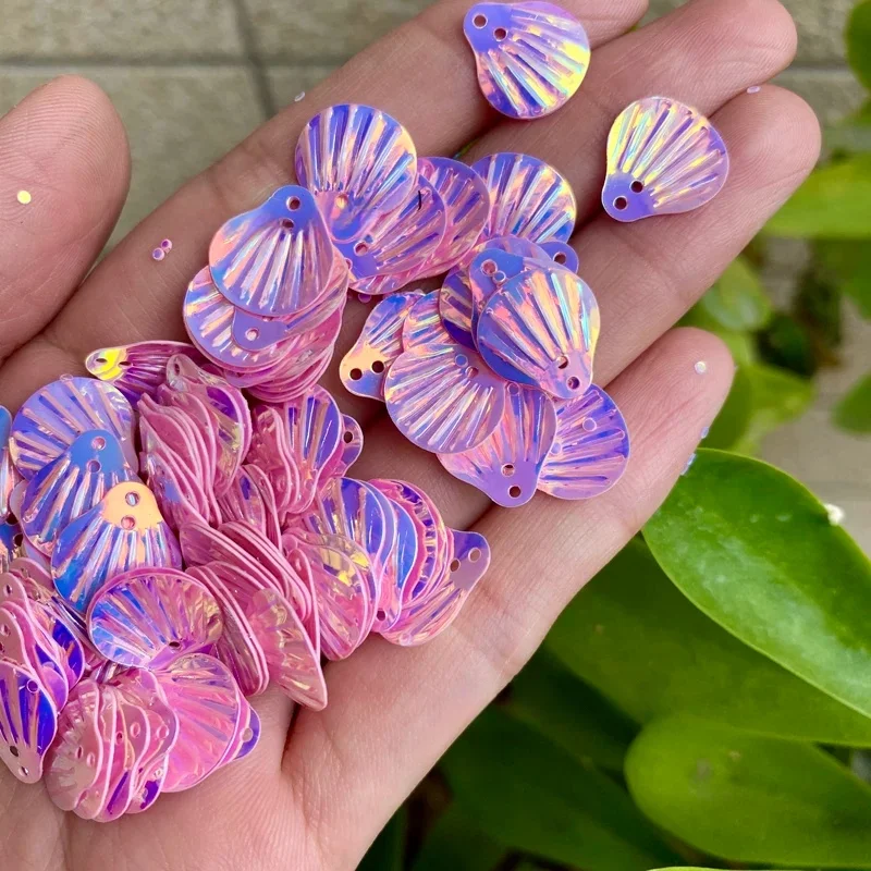 50g Sew On Paillettes Stage Garment Shoe DIY Decoration Materials loosen Sequins 14mm Pleated Iridescent Shell Sequins