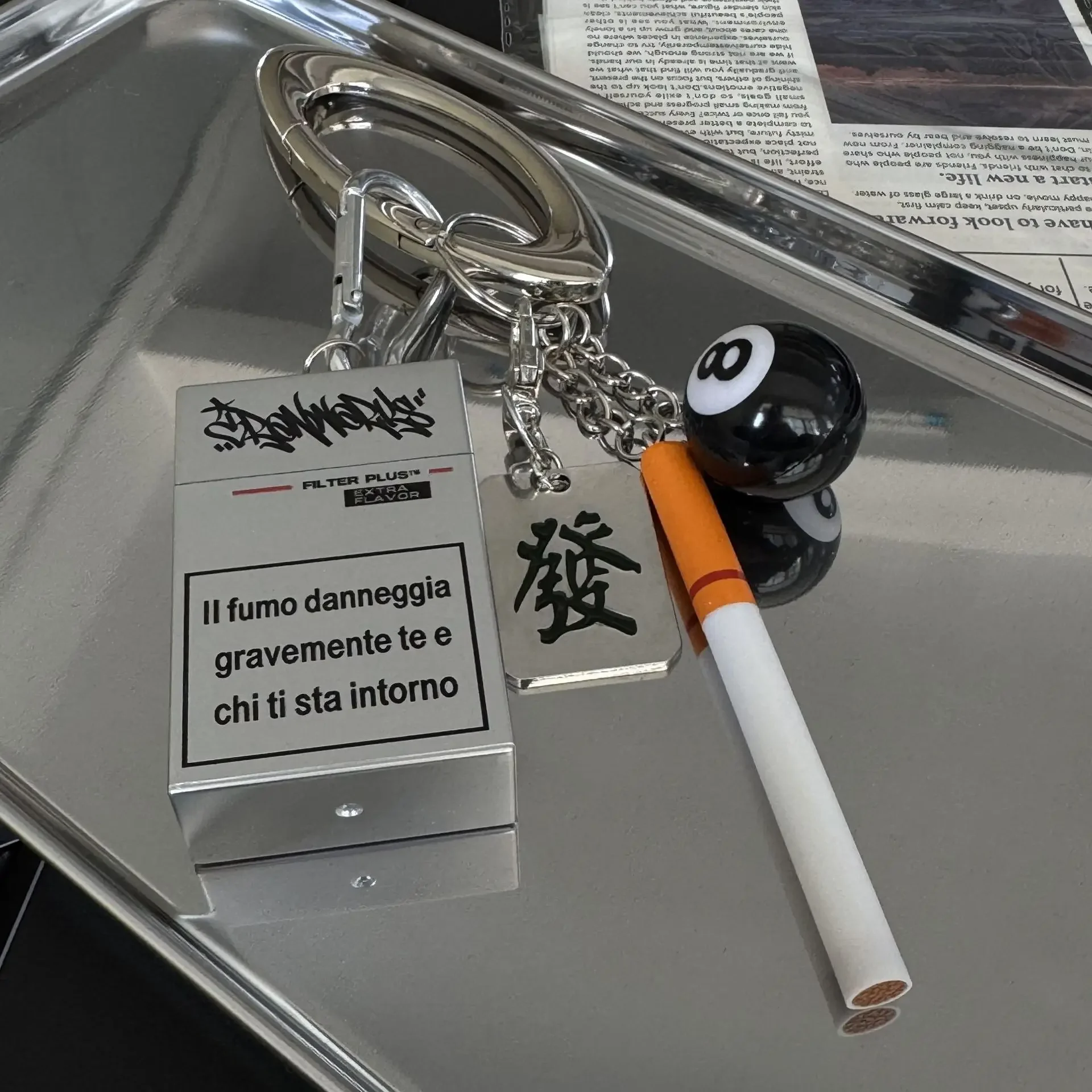 Keychain Cigarette Box Is Black Eight Makes Money Fashionable Multi-Element Bag Pendant Waist Accessories for Men and Women