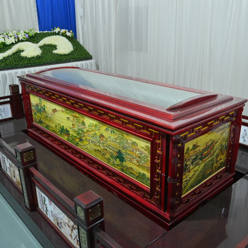 Customized Elegant Traditional Style Solid Wood Coffin Memorial Platform for Funeral and Cemetery Use Fuyono Brand Sizes S/M/L