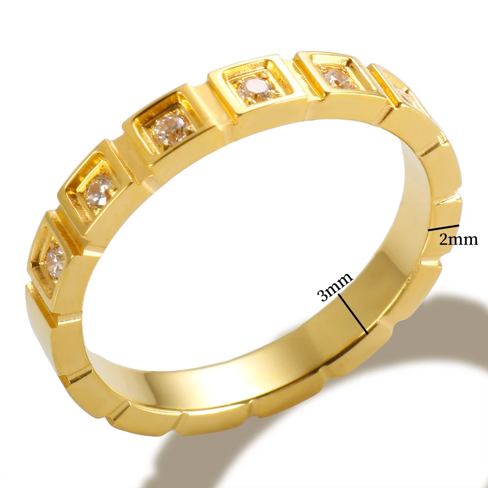 2023 Small Square Zircon Stone Ring Stainless Steel 18K Gold Color Circle Inlaid Crystal Finger Rings For Women Fashion Jewelry