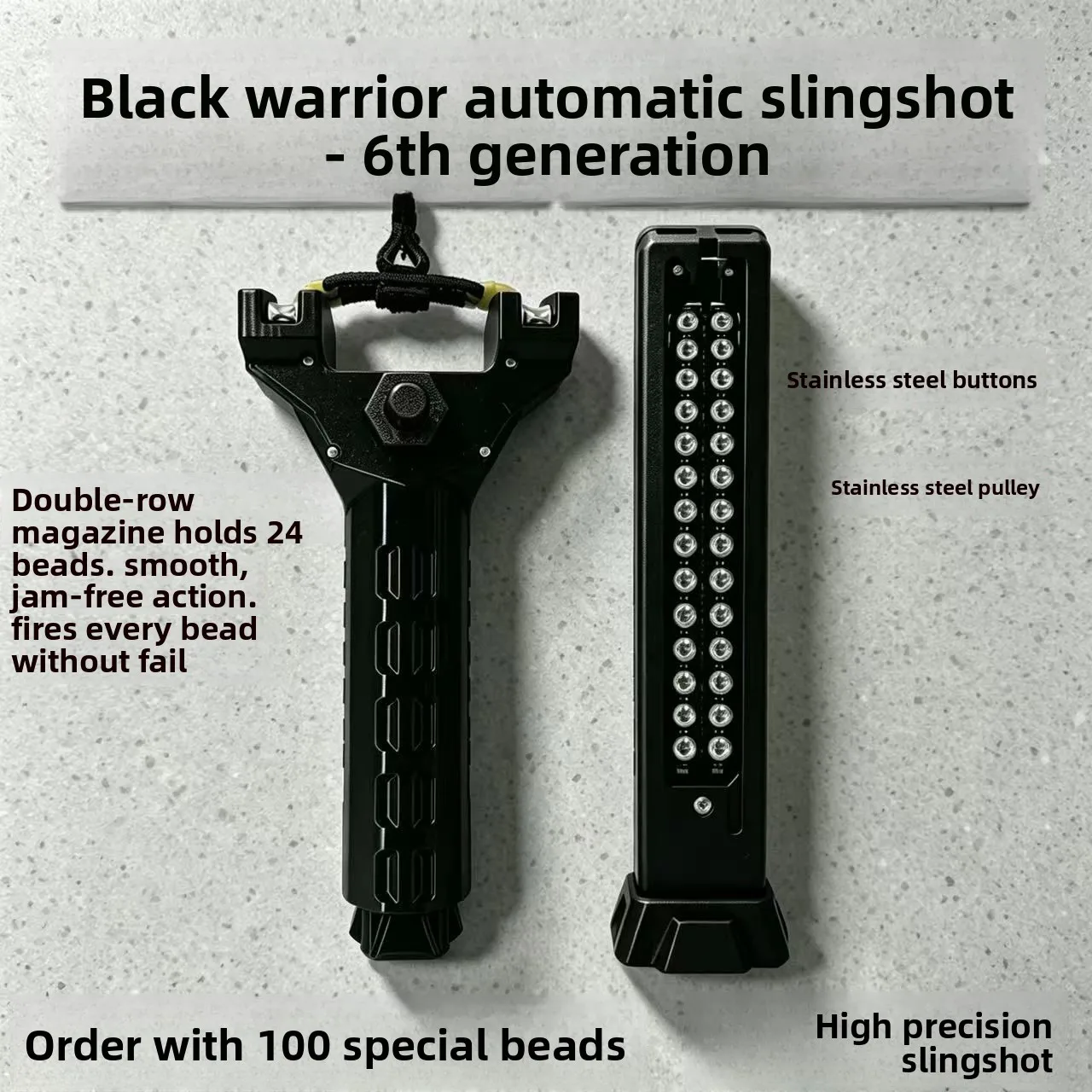 New Automatic Slingshot Double Row Magazine Automatic Bead Load Black Knight 6th Generation Outdoor Competitive High-precision