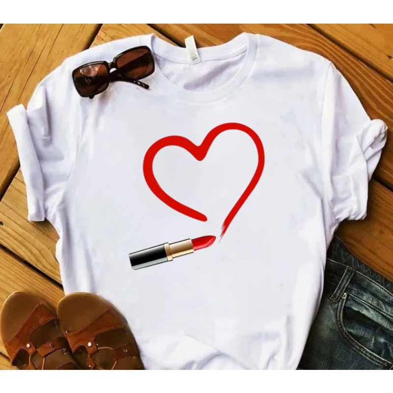 Explosive European and American Nail Polish Simple Women's Casual Cute Large Size Short-sleeved T-shirt Women Clothes Tops