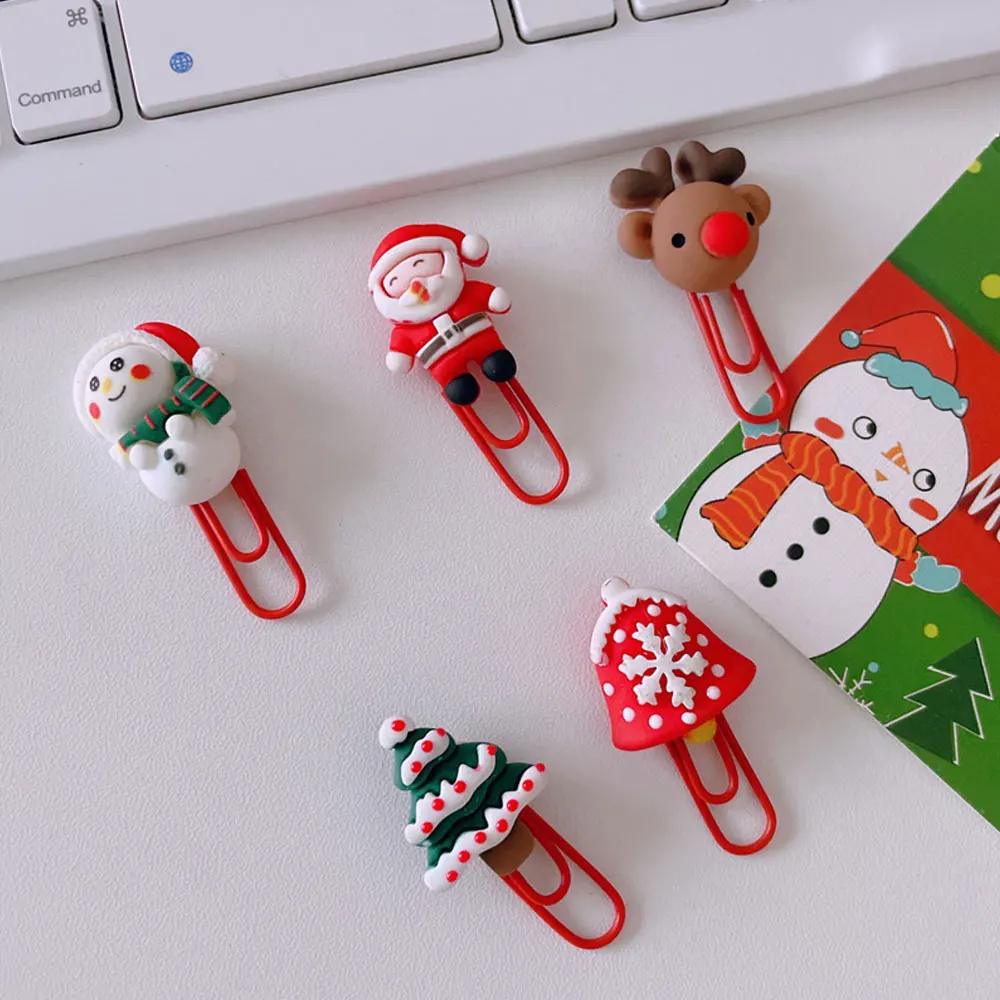 2pcs Christmas Paperclips Mini Cute Tickets Photo Clips Notebook Planner Bookmarks Kids Gifts School Office Binding Supplies