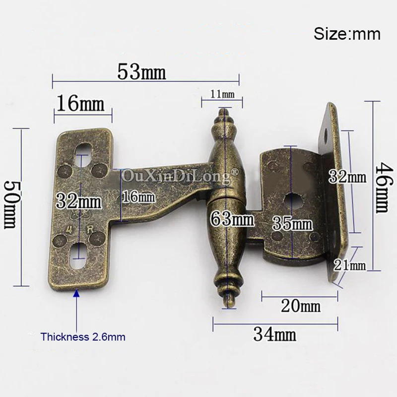 الرجعية 4 أزواج 2.5 ''مفصلات أثاث معدنية عتيقة خزانة خزانة خزانة خزانة مفصلات الأبواب مفصلات شاشة قابلة للفصل