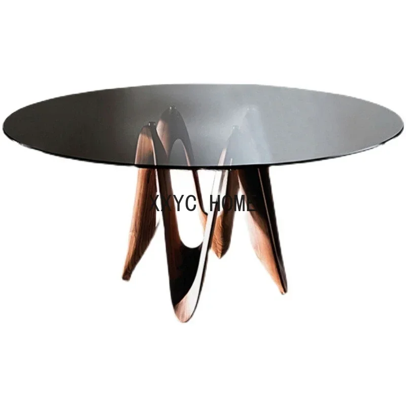 

Solid Wood North America Black Walnut Household Minimalist Creative Restaurant Glass round Table