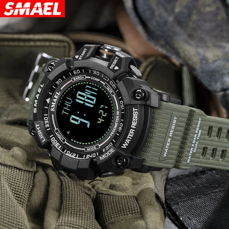 Smael Tactical Watch Men\'s Outdoor Military Electronic Watch Waterproof Multifunctional Large Dial Watch