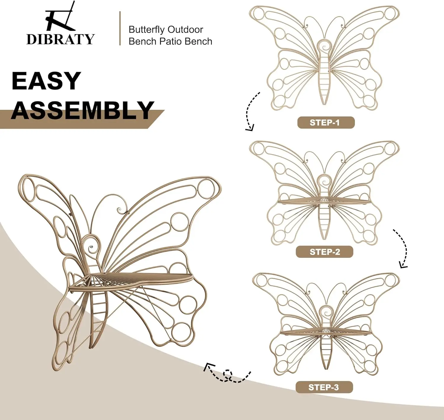 50 Inches Outdoor Bench, Garden Bench With Sturdy Iron Metal Frame, Pretty Butterfly Bench Front Porch Bench For