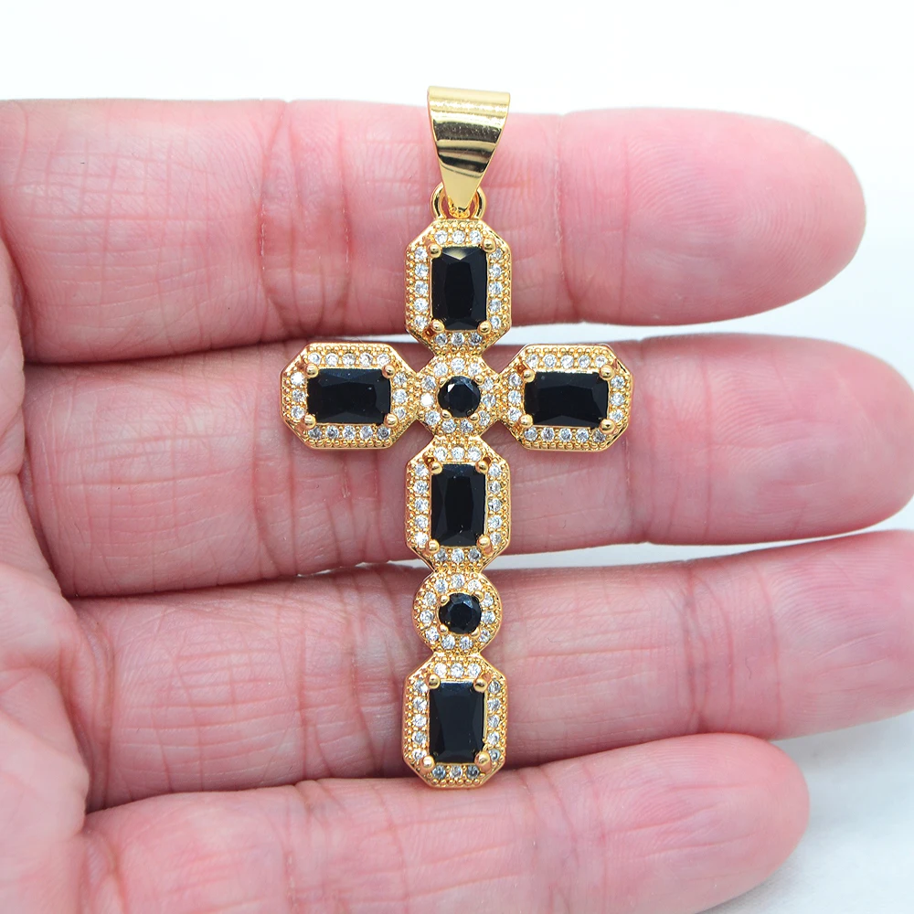 High Quality Black Cubic Zirconia Fashion Luxury Round Rectangle Cross Pendant Jewelry