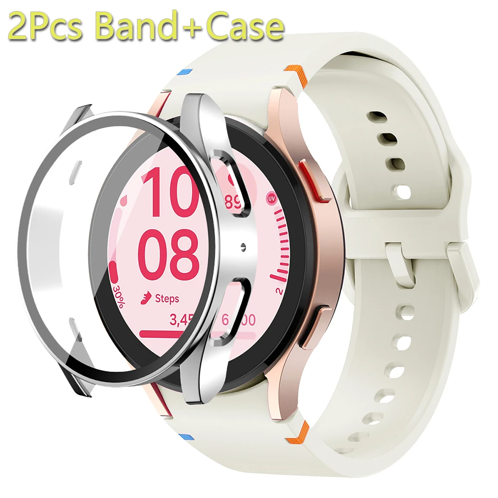 Band + Hülle für Samsung Galaxy Watch 7 6 40 mm 44 mm, Silikonarmband, PC-Schutz, Stoßstange, gehärtetes Glas, Bildschirmfolie