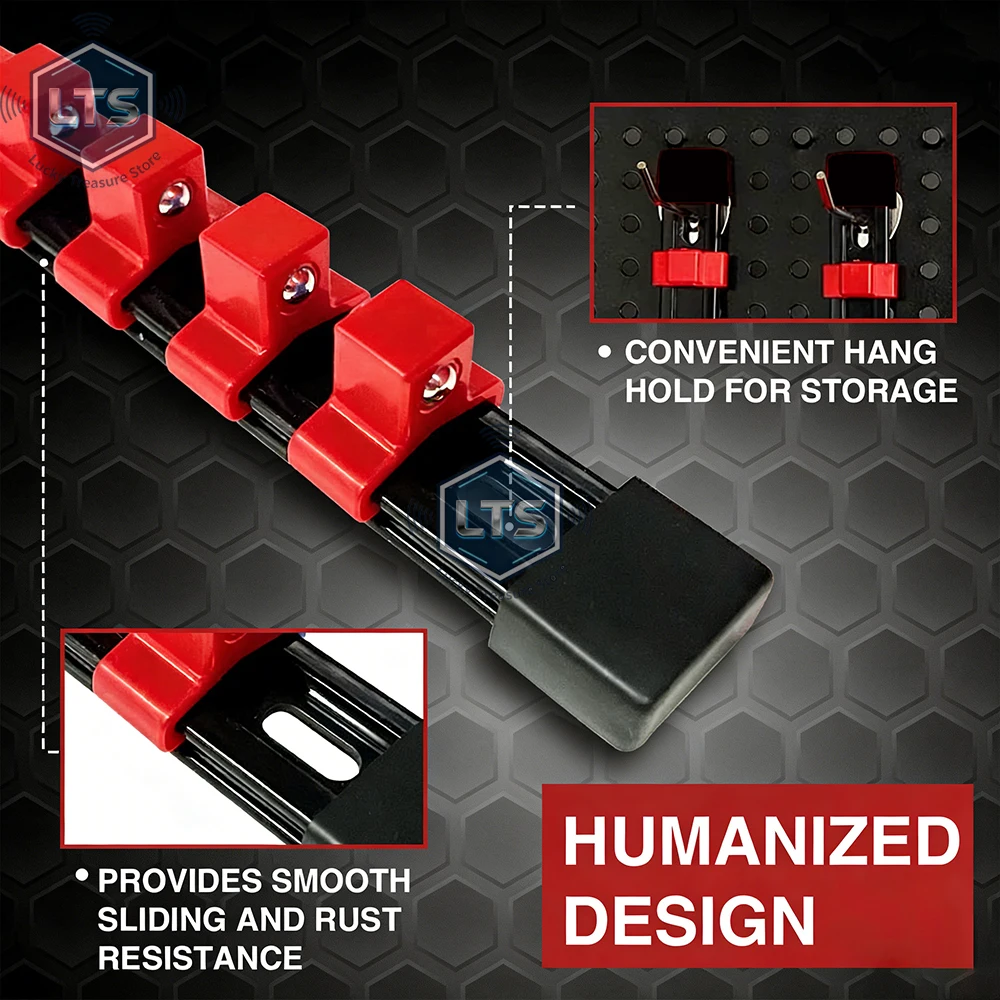 360 ° Drehbarer ABS-Steckschlüssel-Organizer 1/4 Zoll 3/8 Zoll 1/2 Zoll Premium-Qualität Steckschlüssel-Clip-Schienenhalter Steckschlüssel-Organizer-Werkzeuge Rot & Blau – Detail 4