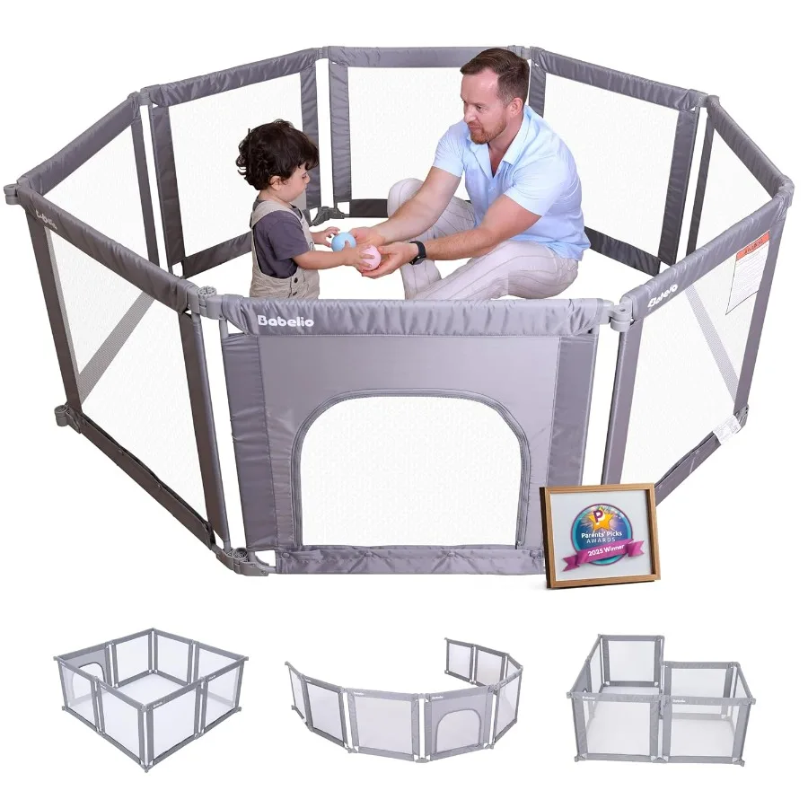 

Babelio Foldable Playpen for Babies and Toddlers - Adjustable Shape Area Playpen with Zipper Gate Portable Baby Fence for Indoo