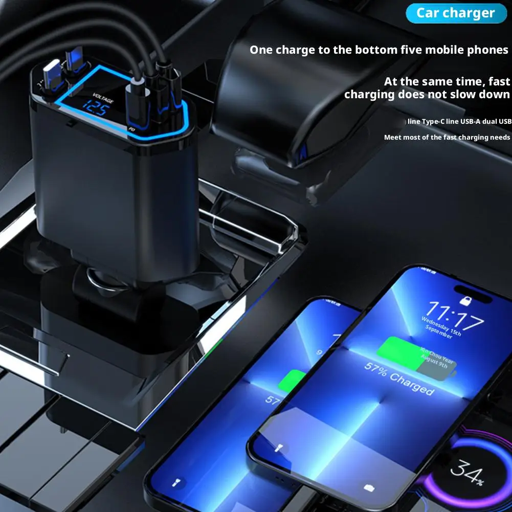 Multi-Port Car Charger With Voltage Display Adjustable Charging Multiple Electrical Accessory Car Fast 5-Output Direction D Q0Q1