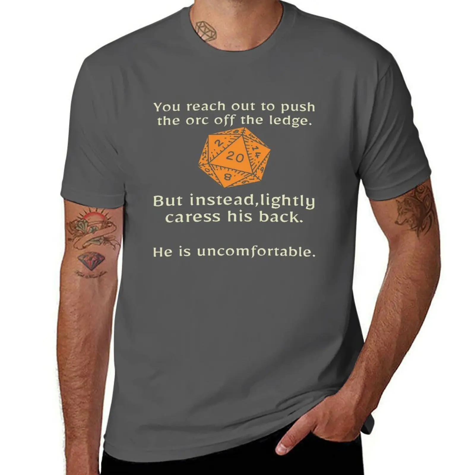 

You Reach Out To Push The Orc Off The Ledge T-Shirt Casual Lightweight Short Sleeve Top