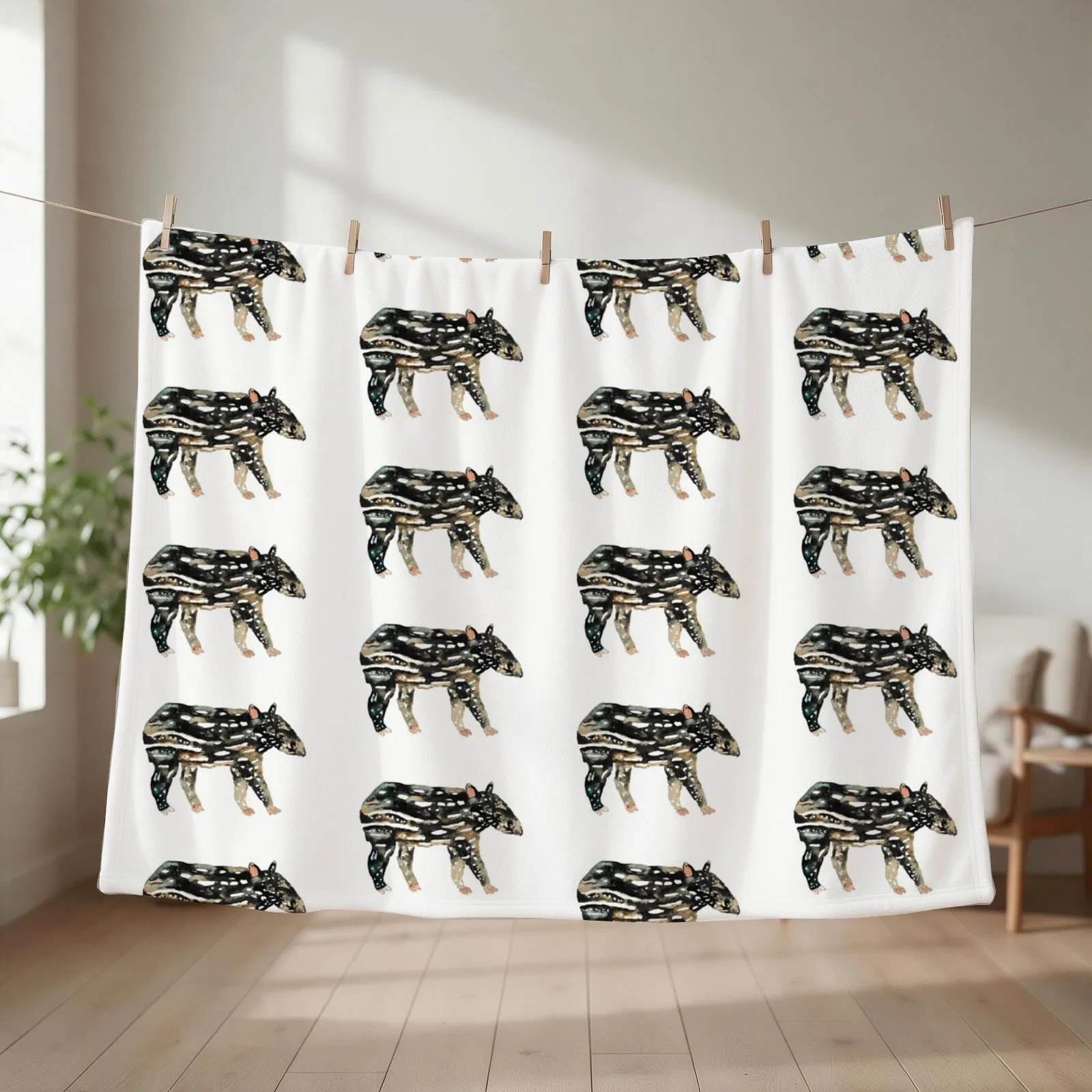 Baby Malayan Tapir Watercolour Throw Blanket couch cozy soft plush fuzzy picnic outdoor blanket