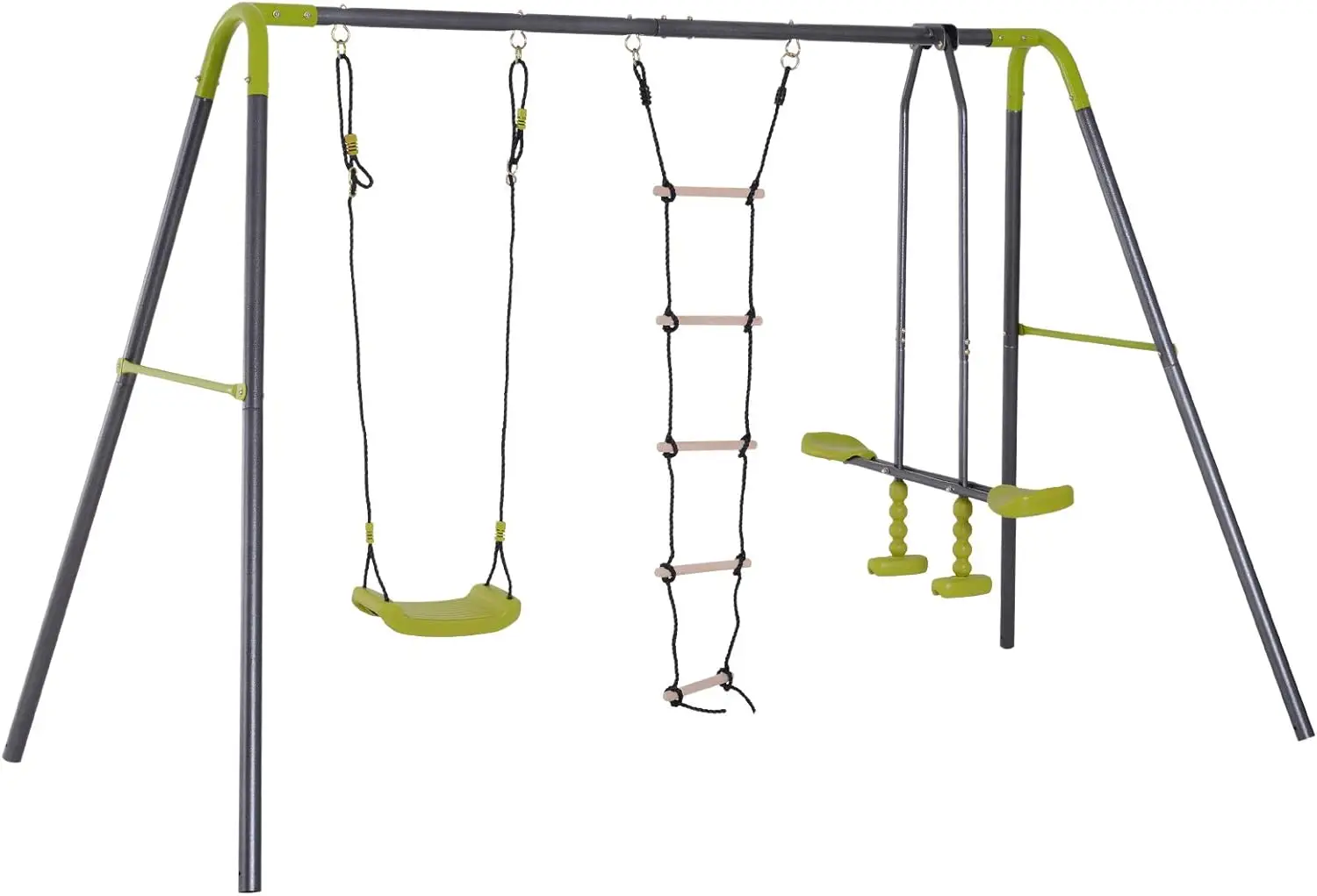 Conjunto de balanço infantil de metal 3 em 1 para quintal com assento de balanço, planador e escada de escalada, estrutura de metal resistente para 4 crianças
